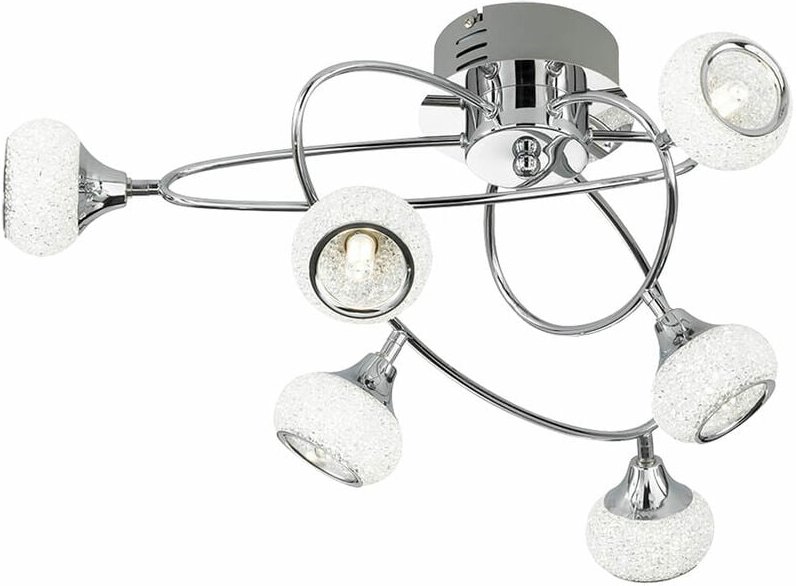 Thumbnail - Deckenlampe silber Deckenleuchte 6 Flammig geschwungen Glasschirme Schlafzimmer, Metall chrom, Fassungen 6x G9, DxH 57x2...