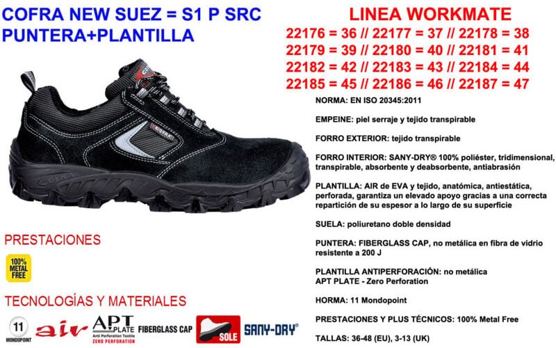 Cofra New Suez Sneaker Größe 39 S1 P SRC Zehen- und Einlegesohle