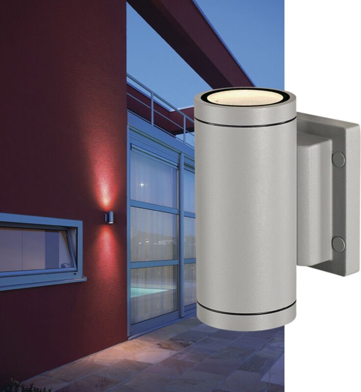 SLV New Myra Wall Up & Down 233114 Außenwandleuchte Halogen GU10 70 W Silber-Grau