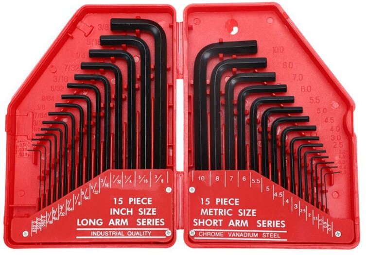 30-teiliges Sechskantschlüssel-Werkzeugset sae & metrische Sechskantschlüssel L-förmig Mechanische Handwerkzeuge Schraub...