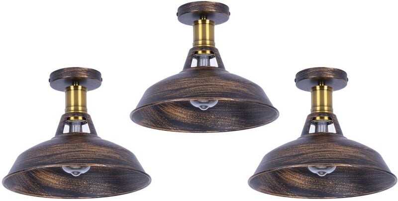 Axhup - Deckenlampe Industriell Vintage Deckenleuchte Eisen 27cm Lampenschirm Bronze Lampe für Flur, Balkon, Treppe - 3 ...