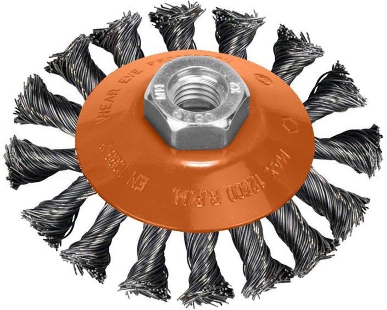 Cepillo Oblicuo Acero Trenzado ø 100 mm. x 10 mm. Rosca M14 / Alambre de ø 0,30 mm.