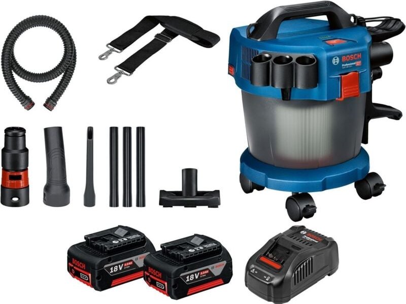 Bosch Akku-Staubsauger GAS 18V-10 L / 2x 5,0 Ah Akku + Ladegerät inkl. Zubehör-Set 14tlg.