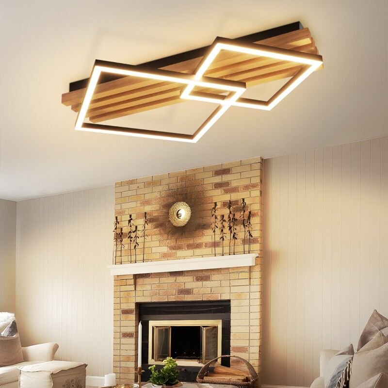 ZMH - gbly led Deckenlamape Holz Deckenleuchte Dimmbar:55CM Schlafzimmer Lampe eckig Modern deckenleucht Geometrisch 36W...