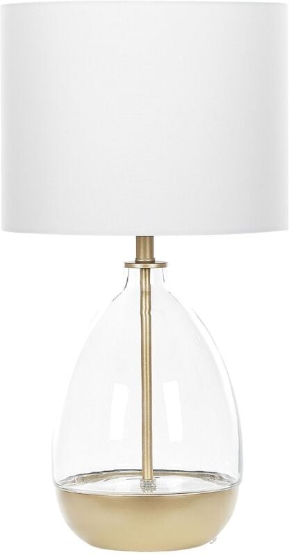 Tischlampe Weiß / Gold Glas und Stahl 63 cm Stoffschirm Vasenform Kabel mit Schalter Wohnzimmer Salon Moderner Stil