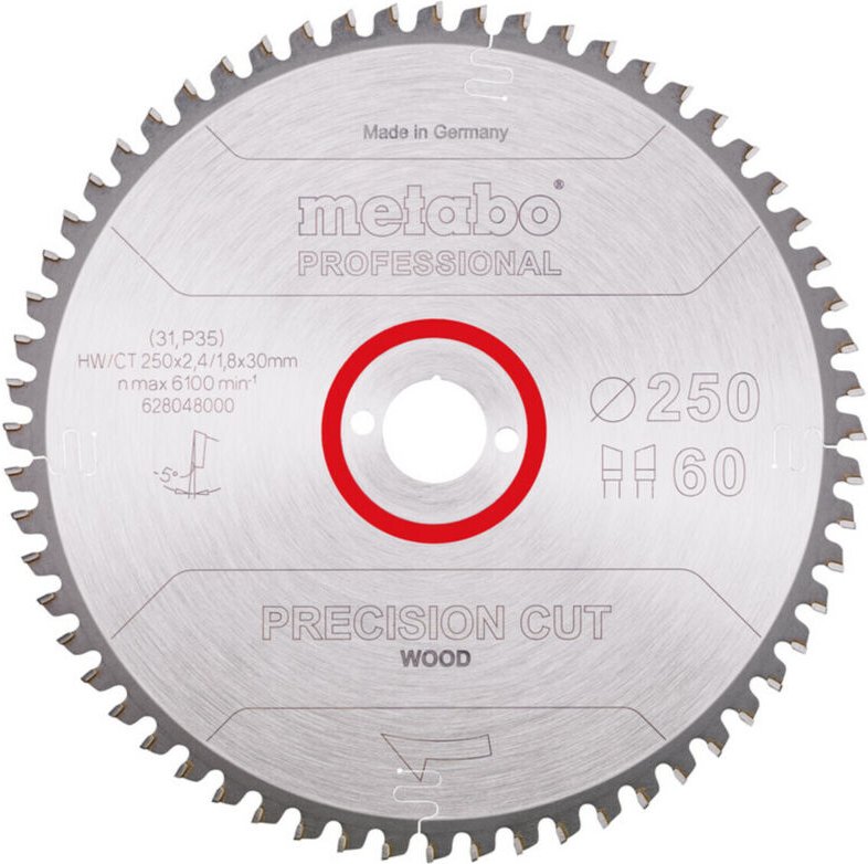 Sägeblatt precision cut wood - professional 250x2,4/1,8x30, Z60, Spanwinkel -5°, Wechselzahn - Metabo