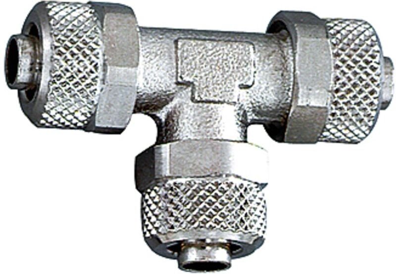 T-Verbinder, für Schlauch 4/2 mm, sw 9, Messing vernickelt - Riegler