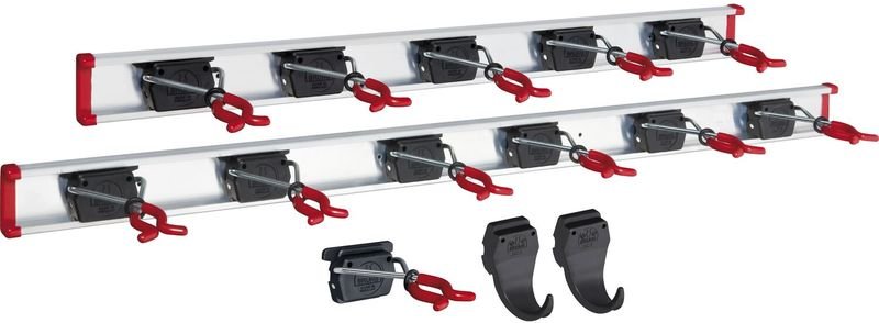 Gerätehalter 100 cm und 75 cm Schiene mit 12 Halter und 2 Haken - Gartengerätehalter, Besenhalterung Wandhalterung Spann...
