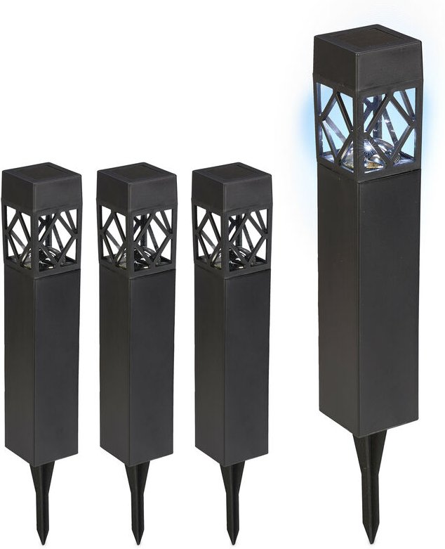 Relaxdays Solarlampen 4er Set, kaltweiß, wasserdicht, Dämmerungssensor, LED Solarleuchte, HxBxT: 41 x 6 x 6 cm, schwarz