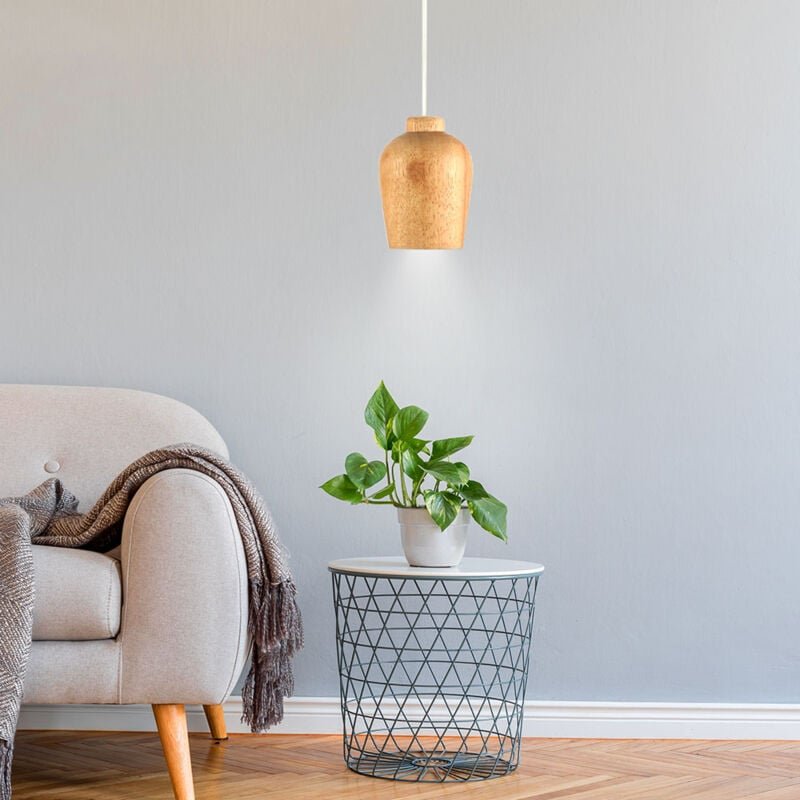 Vintage Hänge Leuchte Holz Schirm Esszimmer Küchen Pendel Lampe V-tac 3720