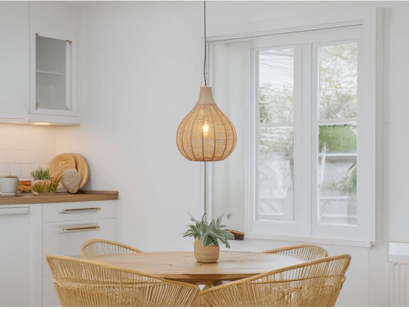 Led Pendelleuchte 1-flammig mit Lampenschirm aus Jute, ø 34cm