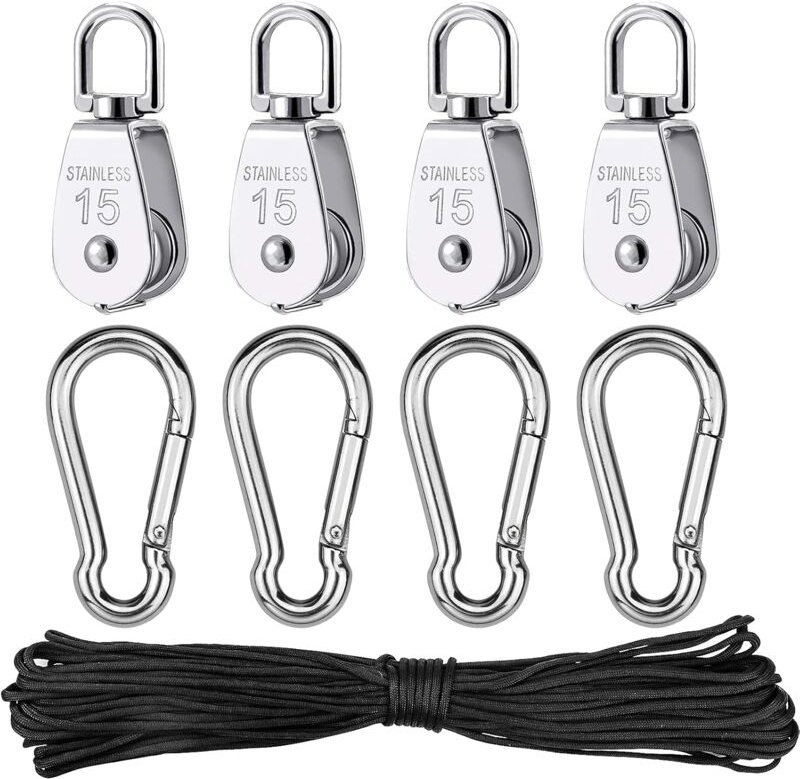 Parts Edelstahl-Umlenkrolle, einzelne Heberolle mit Seil für Seile, Camping, Wandern