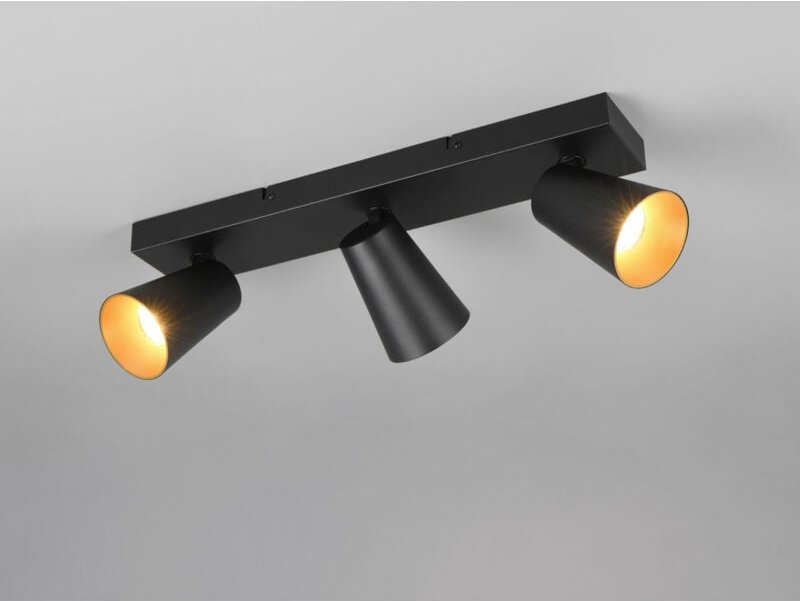 Led Deckenstrahler Schwarz Gold 3-flammig, Breite 46cm
