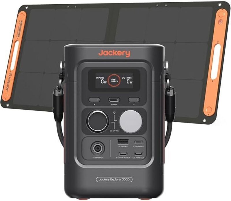 Jackery Explorer 300D Tragbare Powerstation mit 100W Solarpanel, 288Wh LFP-Batterie, 5 Ausgänge, ultraleichter & kompakt...