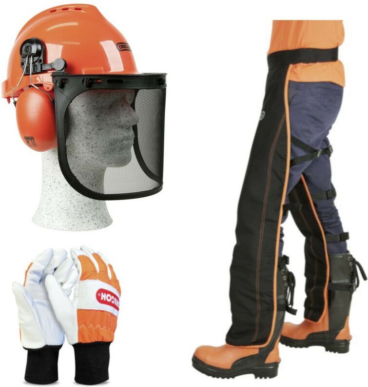 574742A Kettensägen-Sicherheitsset Helm Visier Handschuhe Beinschützer - Oregon
