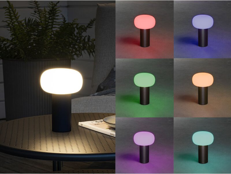 Led Akku Outdoor Tischleuchte antibes mit rgb Farbwechsel, Schwarz Höhe 19cm