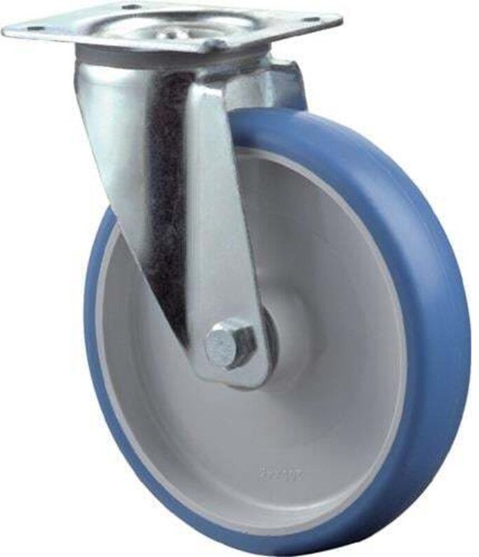 BS Rollen Lenkrolle mit Anschraubplatte Polyurethan blau Rollenlager 125 mm 150 kg - L400.B36.125