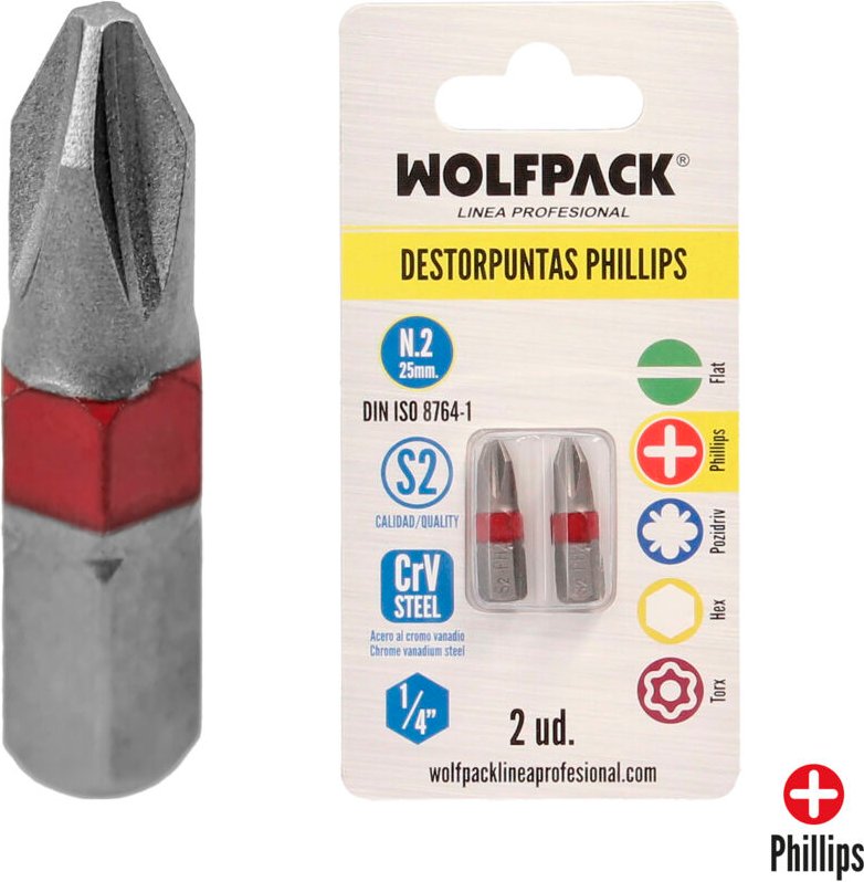 Kreuzschlitzschraubendreher Nr. 2 mit langen Spitzen (2 Stück). S2 Chrom-Vanadium-Stahl. Sechskant-Bits, Spitzenentferne...