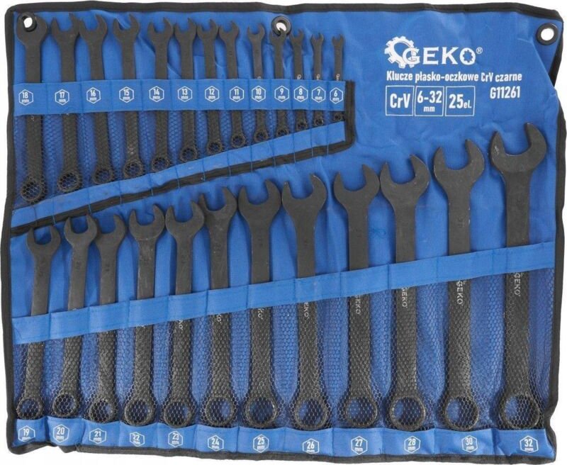 Geko 25-teiliges Schlüsselband schwarz Chrom-Vanadium-Stahl