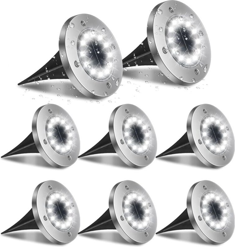 Thumbnail - Solarleuchten für den Außenbereich, 8er-Pack 12 LED-Garten-Bodenlicht, 6000 k, wasserdicht, IP65, Solarlampe, Einbaustra...