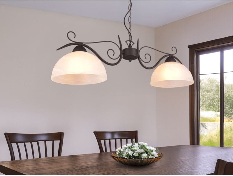 Trio Lighting - Pendelleuchte country Landhaus 2-flammig mit Glasschirmen Weiß, b: 82cm