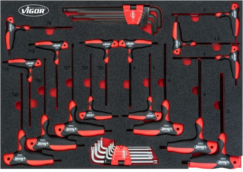 T-Griff Schraubendreher und Winkelschraubendreher Satz, Innen torx Profil, Innen Sechskant Profil, 2 - 10, T9 - T40, Anz...