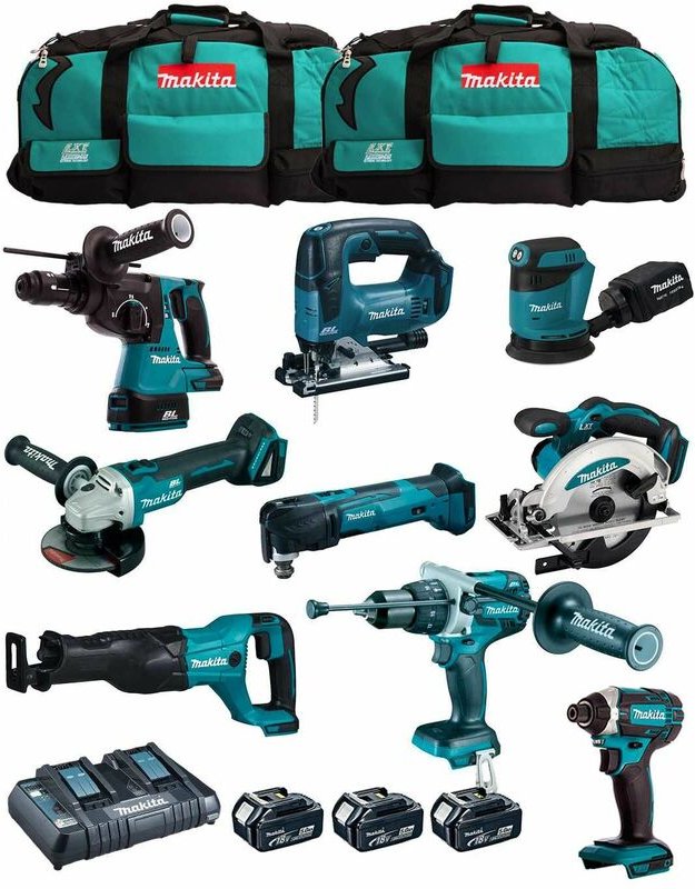 Makita - Kit MK902 (DHP481 + DHR243 + DGA504 + DTD152 + DJV182 + DSS610 + DJR186 + DBO180 + DTM51 + 3x5,0 Ah + DC18RD + ...