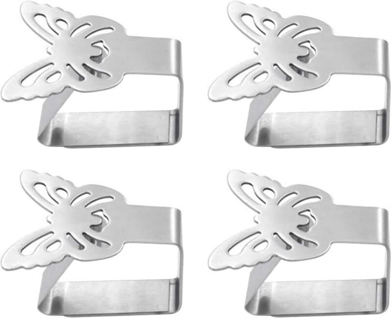 Thumbnail - Set mit 4 Tischdeckenklammern aus Edelstahl für Tischdecken, Tischdecken, Tischdeckenklammern (Schmetterling), rostfreie...