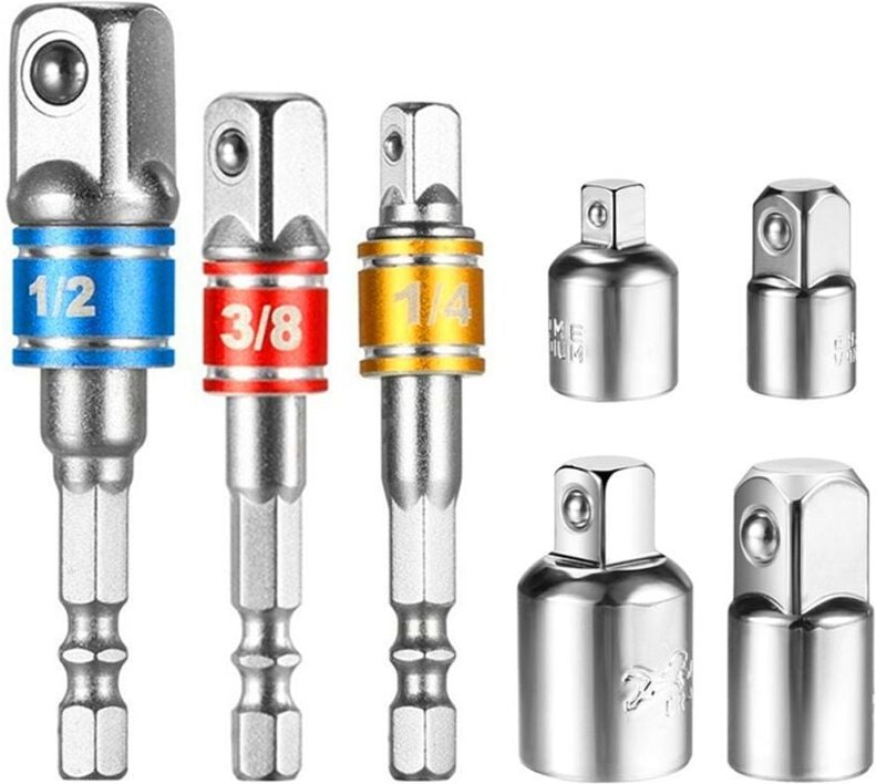 Sechskant-Reduzier-Steckschlüssel-Adapter, 3 Steckschlüssel-Verlängerungsadapter + 4 Reduzieradapter für 1/2 Zoll, 3/8 Z...