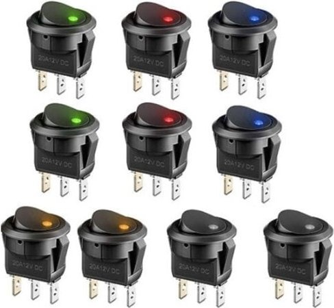 Thumbnail - Stück LED-Wippschalter, 12-V-Schalter für Auto, dc 12 v, 20 a, Ein/Aus, selbstverriegelnder Schalter Spst, runder Druckk...