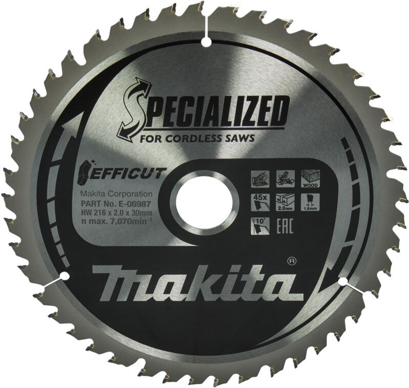 Makita E-06987 Efficut TCT-Kreissägeblatt 216 x 20 mm 45 Zähne 1,5 mm Holz