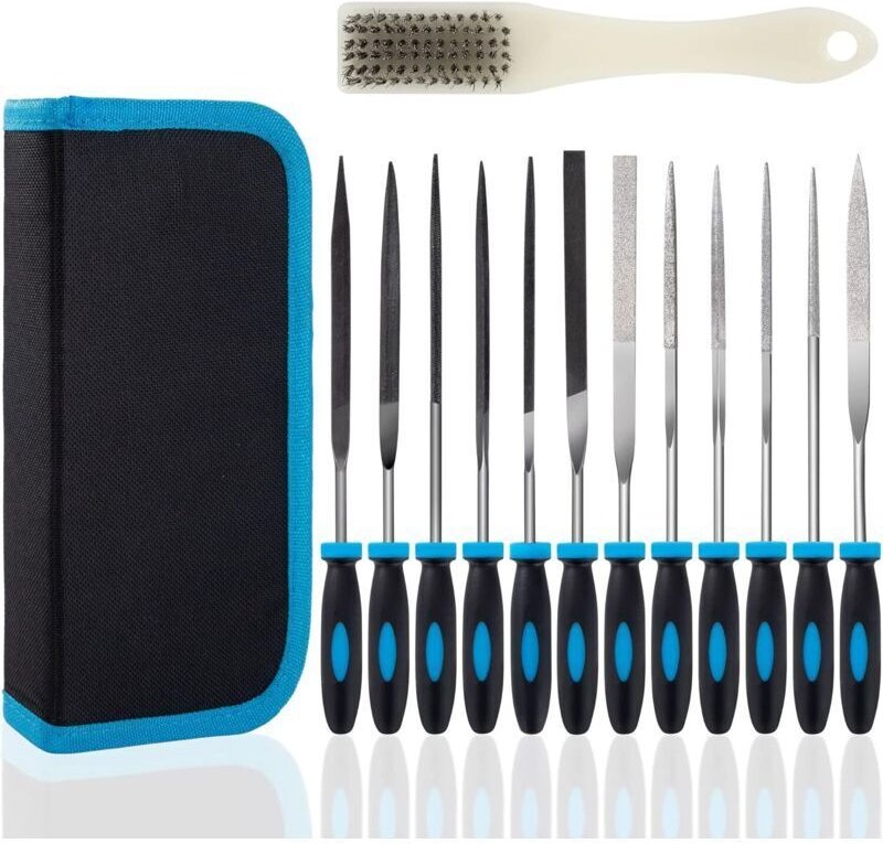 Set mit 13 Feilen und Raspeln aus Kohlenstoffstahl und Diamant – 150 mm Länge – 6 Formen für Holz, Metall, Leder und Kun...