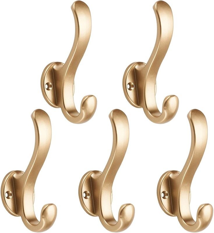 Wandgarderobenhaken, Handtuchhaken fürs Badezimmer, zum Anschrauben, 5er-Pack, Gold