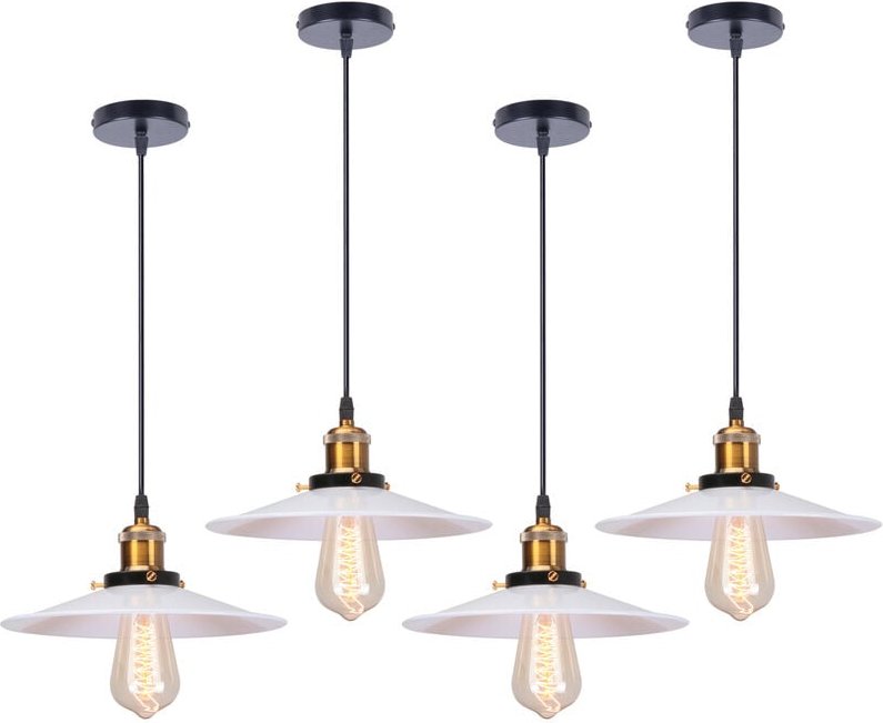 Axhup - 4er Pendelleuchte Weiß Hängelampe mit Ø26cm Lampenschirm Kronleuchter Art Edison Lampe E27 Fassung für Loft Wohn...