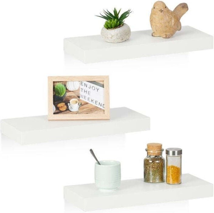 Set of 3 white floating wall shelves