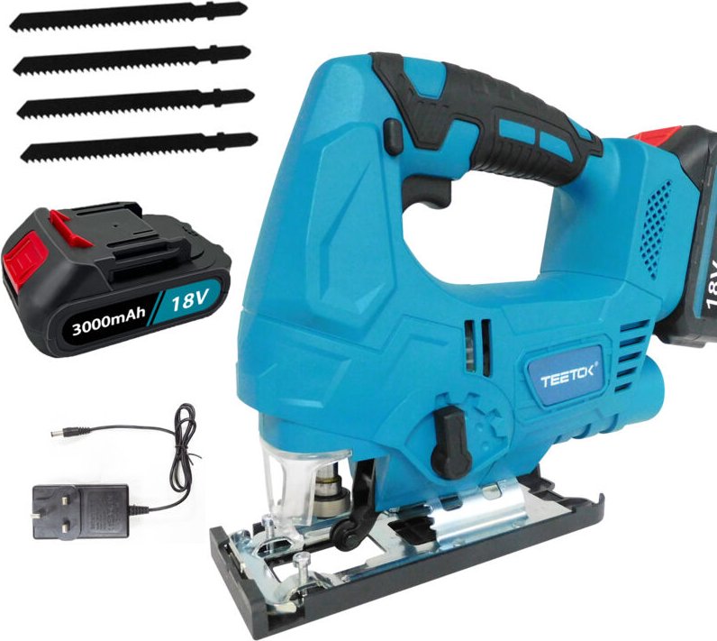 Akku-Stichsäge,mit 3.0Ah Akku und Ladegerät, Stichsäge Elektrische Mini 18 V mit 4 Sägeblättern zum Entfernen von Farbe ...