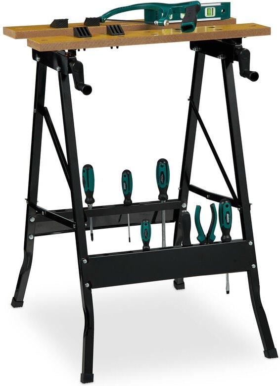 Thumbnail - Werkbank klappbar, bis 100 kg, verstellbarer Werktisch, 4 Spannbacken, hbt 75,5 x 56,5 x 62 cm, natur/schwarz - Relaxday...