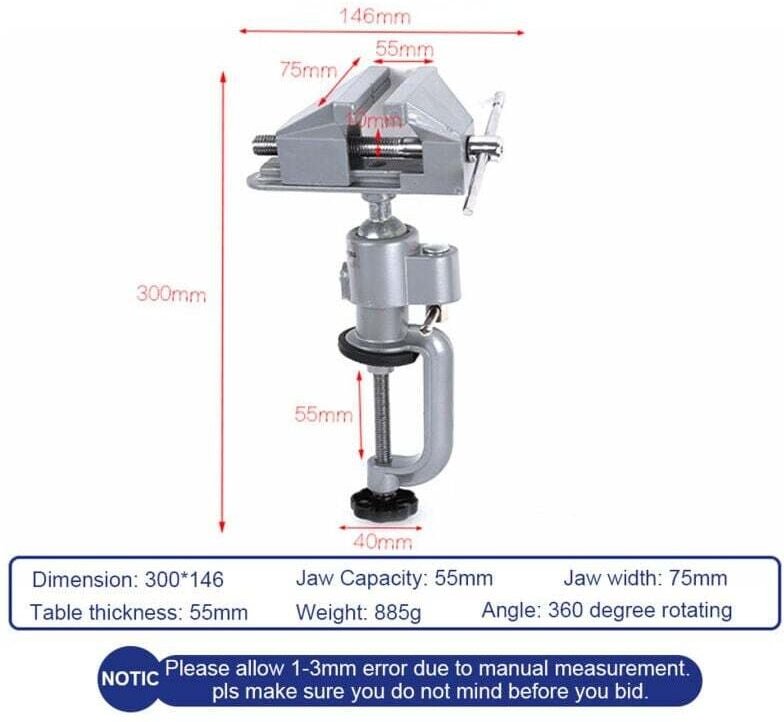 Universal-Tischschraubstock, 360° drehbar, 7,6 cm, für Heimwerken, Schweißen, Lackieren, schwenkbar und verstellbar