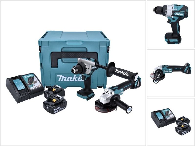 Makita DLX 2430 TJ Akku Combo Kit DDF 486 Akku Bohrschrauber + DGA 504 Akku Winkelschleifer + 2x Akku 5,0 Ah + Ladegerät...