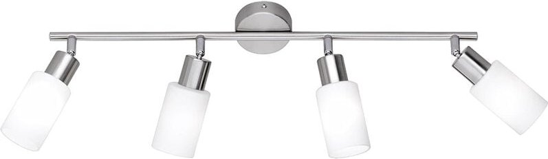 Meinewunschleuchte - led Deckenstrahler 4-flammig Silber Opal Glasschirme Weiß, Breite 82cm