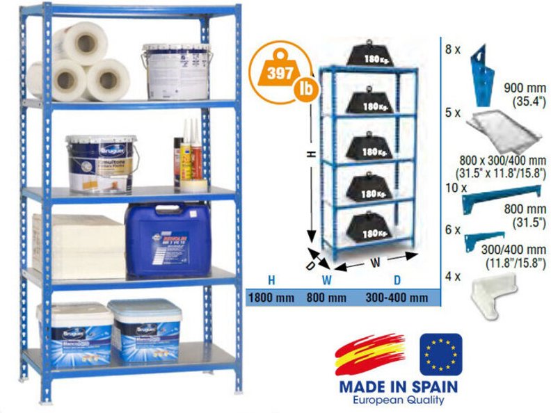 Sonderangebot - SimonRack - Lagerregal Simonclick 1800x800x300mm Blau galvanisiert Last 180Kg - MINI 300