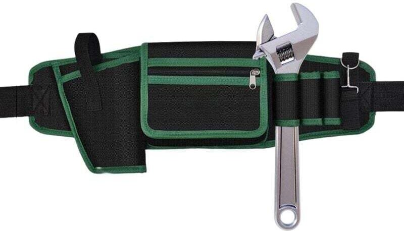 Cintura portautensili in pelle di qualità con 6 tasche, cintura in nylon regolabile, regalo per la festa del papà per tu...