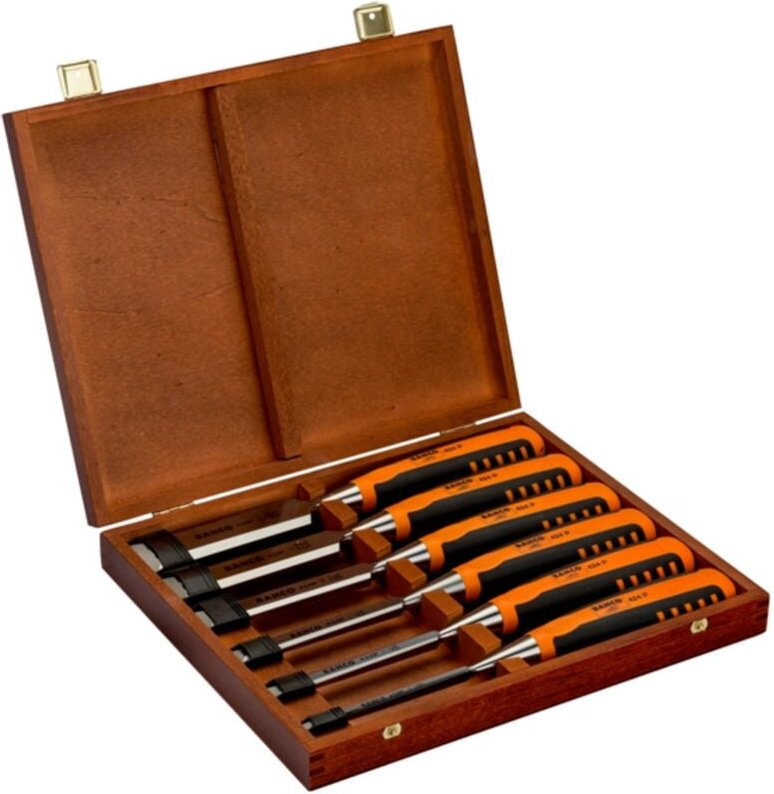 Stechbeitelsatz mit gummiertem Griff 6-26 mm - 6-tlg./Holzkiste - Bahco