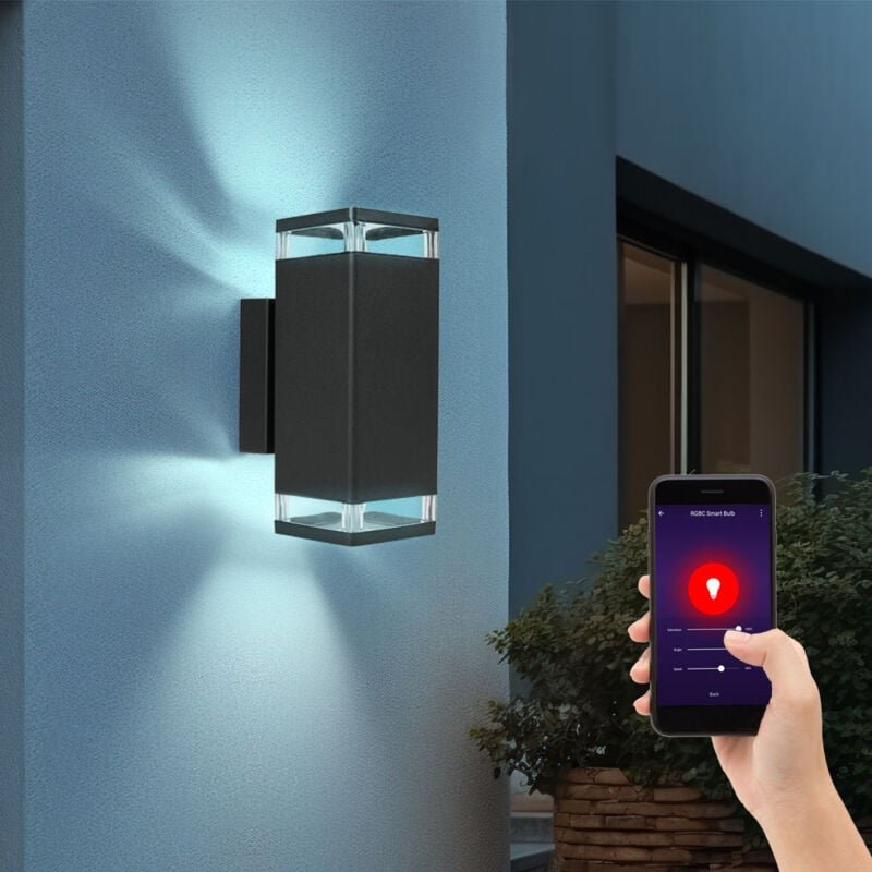 Wandleuchte Hauswandlampe Außenleuchte Fassadenleuchte, Aluminium schwarz, 2 Flammig GU10, App-Steuerung dimmbar Smart r...