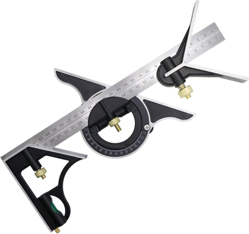 Kombinationswinkel 300 mm, Zimmermannswinkel, Edelstahl-Winkellineal, Kombinationswinkel mit Wasserwaage und praktischem...