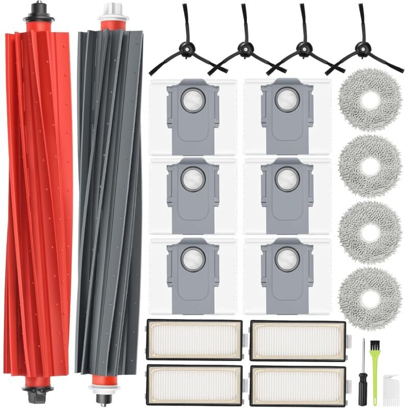 Ersatzteile für Roborock Qrevo Master/Qrevo Slim Staubsauger: 2 Hauptbürsten, 4 HEPA-Filter, 6 Staubbeutel, 4 Reinigungs...
