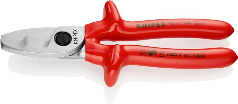 Knipex - 95 17 200 vde Kabelschere Doppelschneide tauchiso. verch. 200 mm