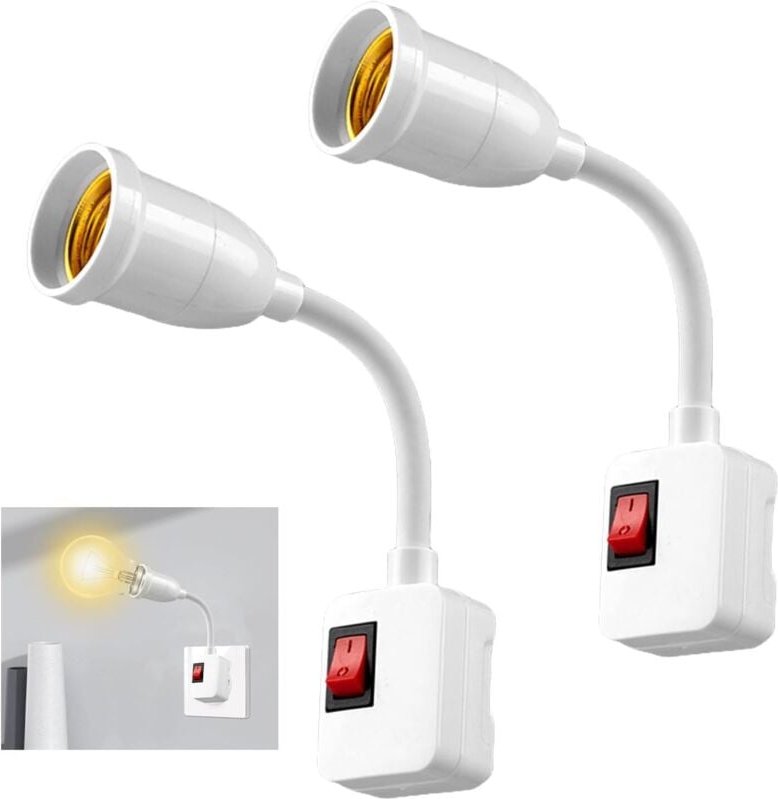 2 Stücke Lampenfassung E27 mit Schalter: E27 Sockel Lampenfassung, Steckdosenlampe mit 20 cm Flexibler Schwanenhals, 360...
