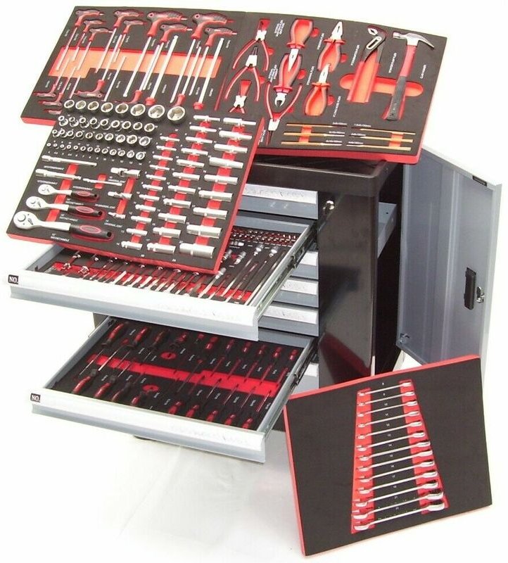 Werkstattwagen Werkzeugwagen inkl. Werkzeug B6194 cr-v gefüllt Schaumeinlagen