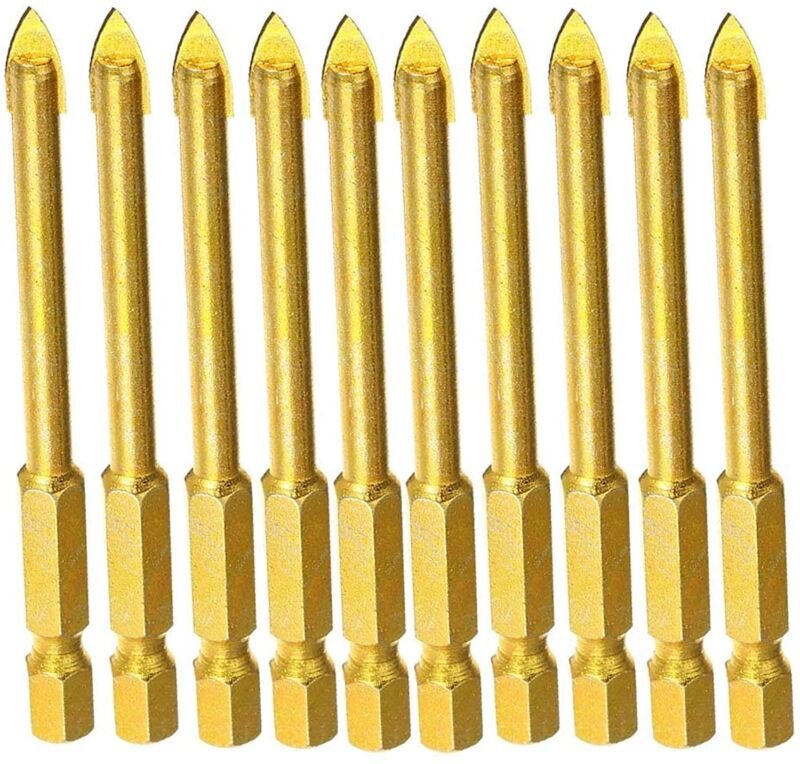 Set mit 10 6-mm-Hartmetallbohrern mit flachem Sechskantschaft für Spiegel, Porzellan und Marmor